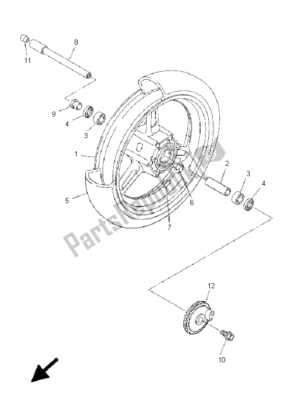 All parts for the Front Wheel of the Yamaha FJR 1300 AS 2008