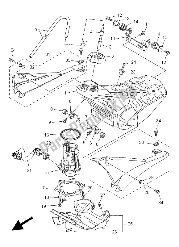 Alle onderdelen voor de Benzinetank van de Yamaha YZ 450F 2013