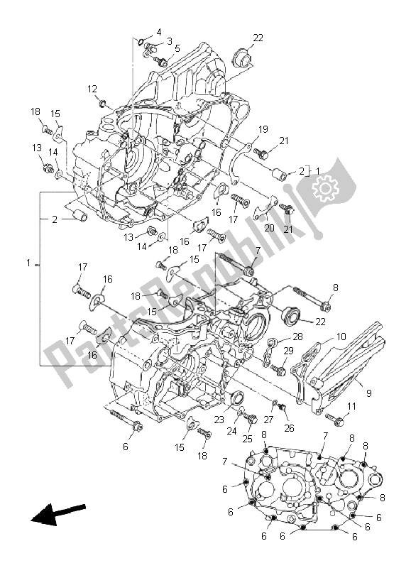 All parts for the Crankcase of the Yamaha YZ 450F 2011