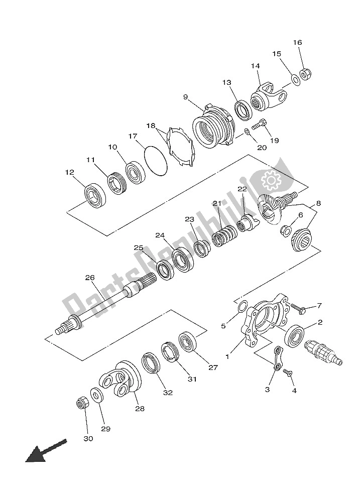 All parts for the Middle Drive Gear of the Yamaha YFM 450 Fwad IRS Grizzly 4X4 2016