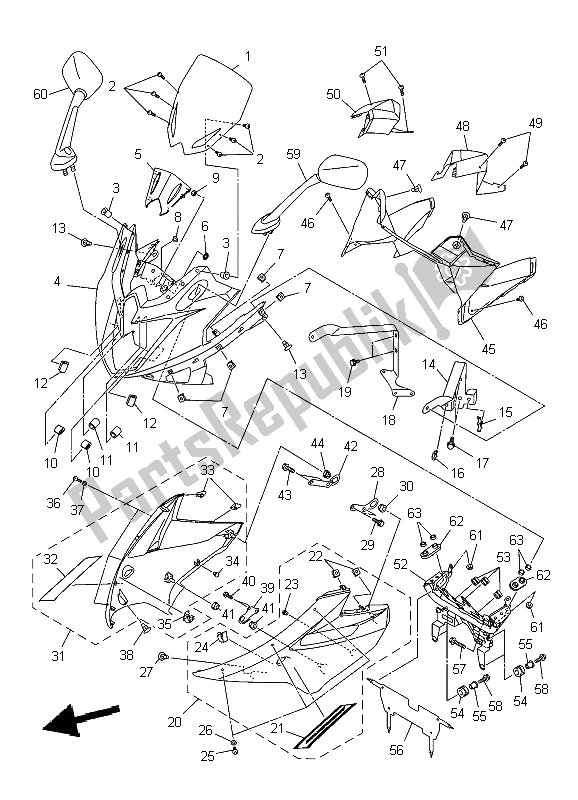 All parts for the Cowling of the Yamaha XJ6S Diversion 600 2009