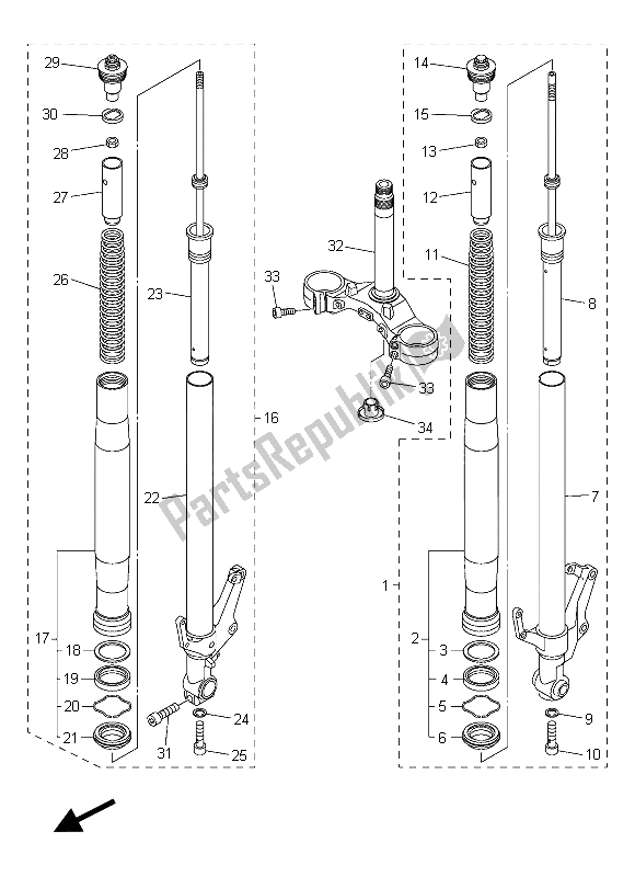 All parts for the Front Fork of the Yamaha FZ8 NA 800 2015