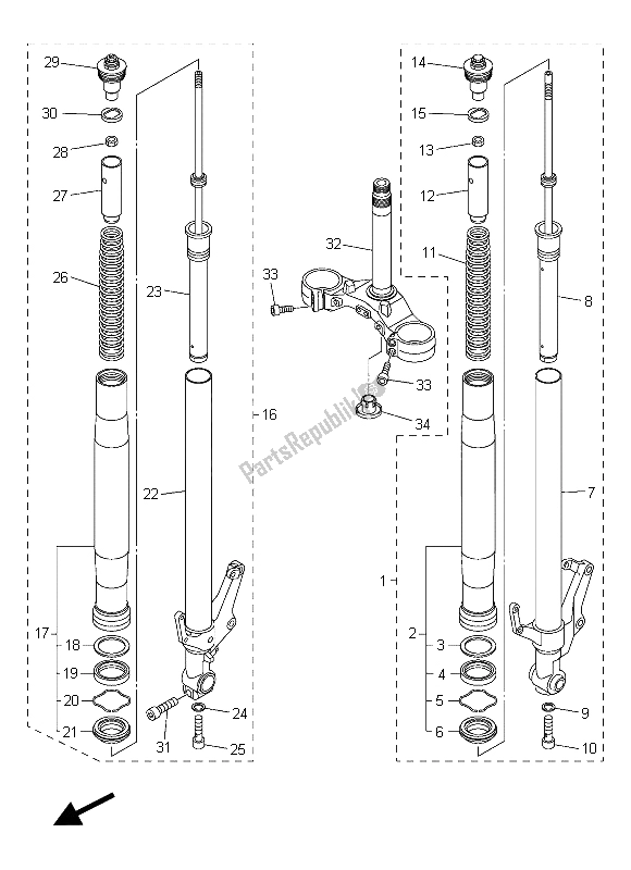 All parts for the Front Fork of the Yamaha FZ8 NA 800 2015