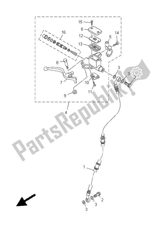 Alle onderdelen voor de Voorste Hoofdcilinder van de Yamaha T 135 FI Crypton X 2014