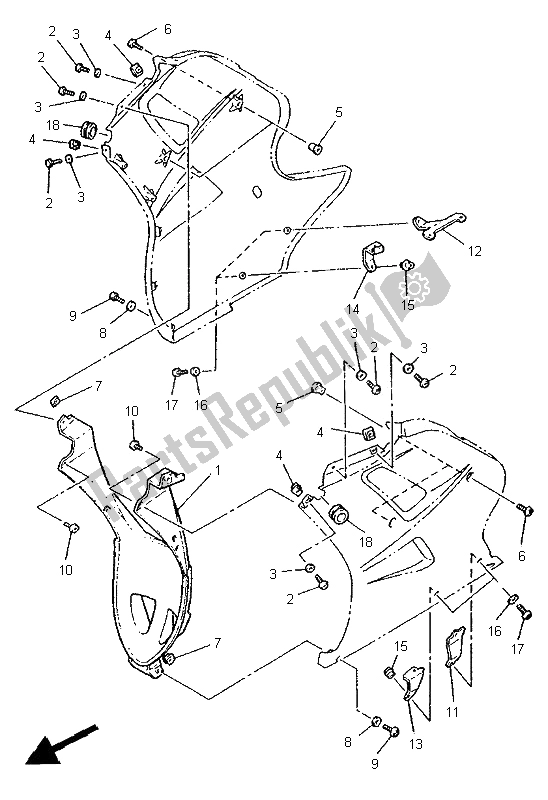 Alle onderdelen voor de Motorkap 3 van de Yamaha FZR 1000 1995