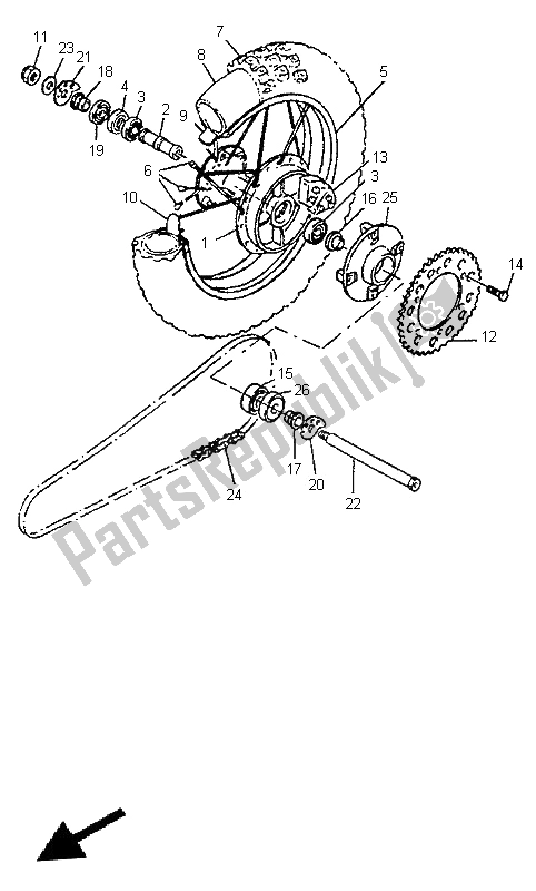 All parts for the Rear Wheel of the Yamaha TT 600E 1996