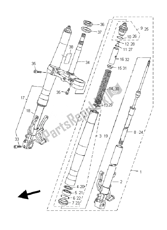 All parts for the Front Fork of the Yamaha MT 01 1670 2007