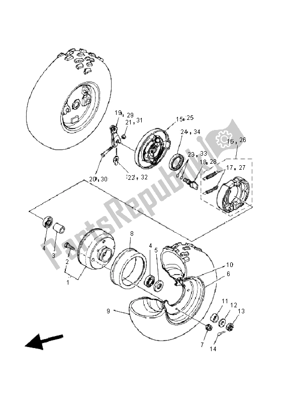 All parts for the Front Wheel of the Yamaha YFM 80R 2005