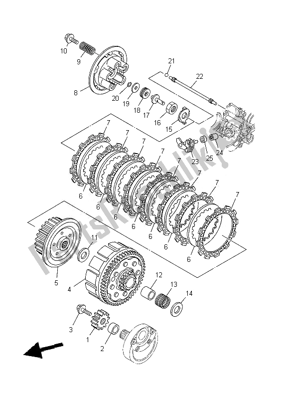 All parts for the Clutch of the Yamaha YZ 125 2010