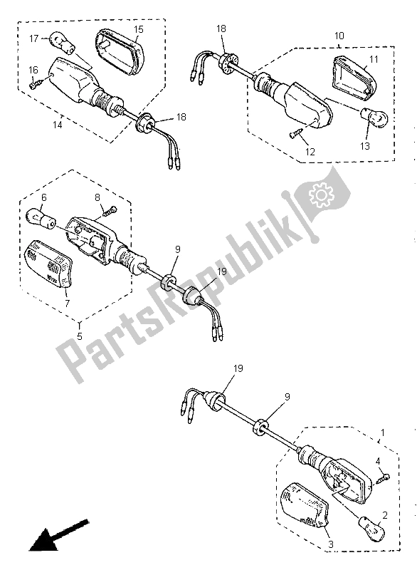 All parts for the Flasher Light of the Yamaha XJ 600S Diversion 1998