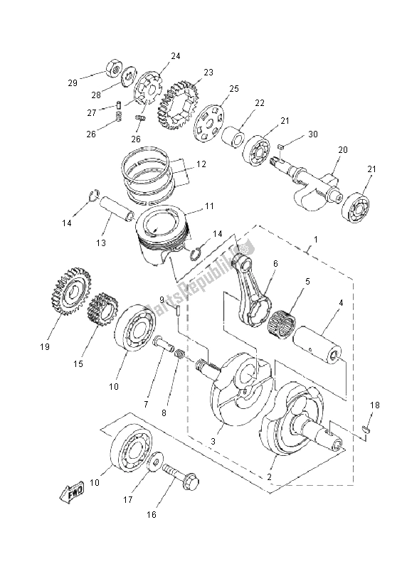 All parts for the Crankshaft & Piston of the Yamaha YFM 250R 2011