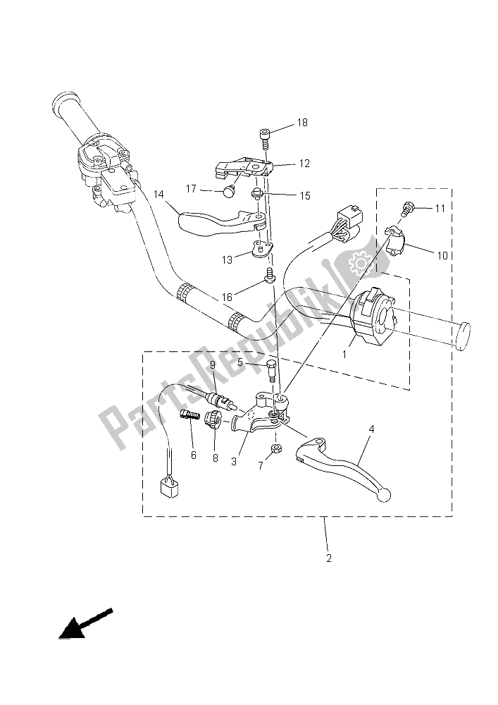 All parts for the Handle Switch & Lever of the Yamaha YFZ 450R 2015