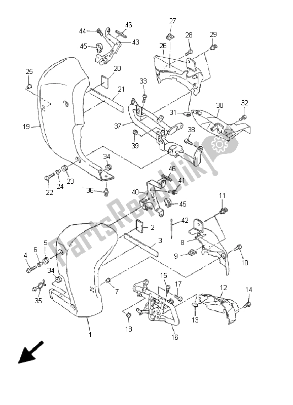 All parts for the Cowling 2 of the Yamaha Xvztf Royalstar Venture 1300 2001