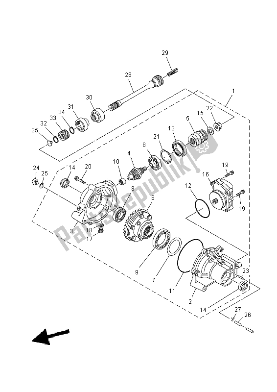 All parts for the Front Differential of the Yamaha YFM 700 Fwad Grizzly 4X4 2014