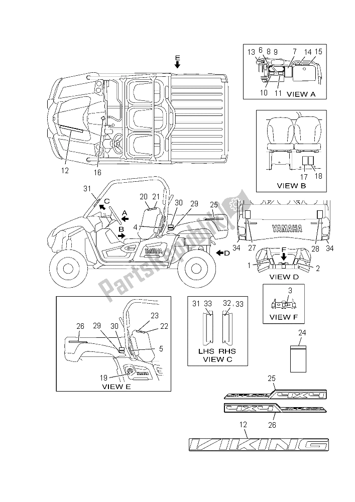 Alle onderdelen voor de Embleem & Label 1 van de Yamaha YXM 700E Yamaha Black 2015