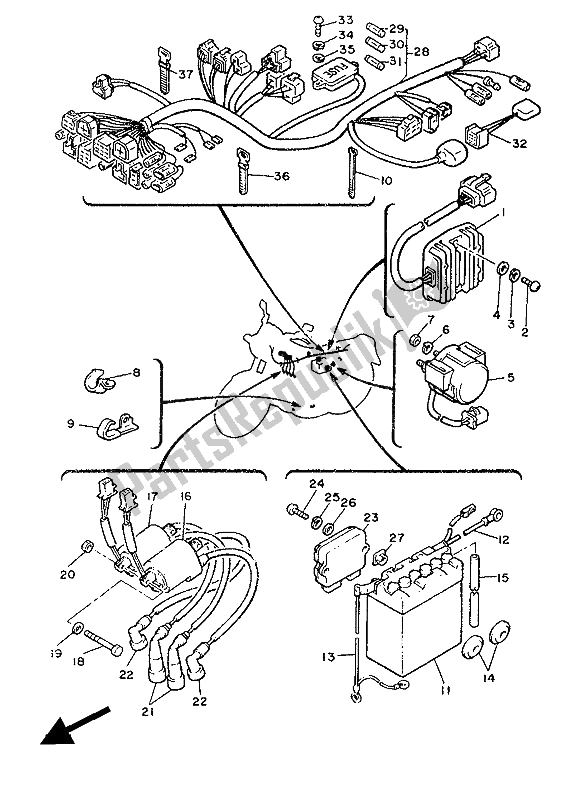 All parts for the Electrical 1 of the Yamaha XJ 600 1986