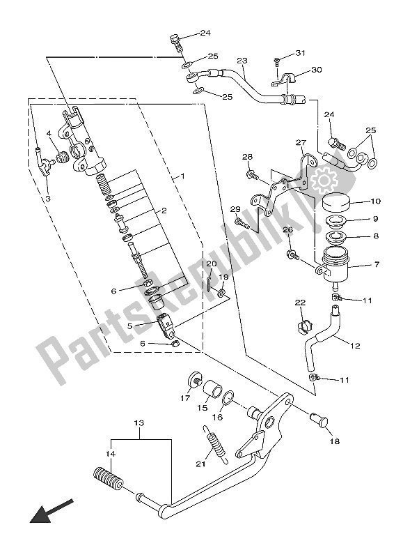 All parts for the Rear Master Cylinder of the Yamaha XJ6F 600 2016