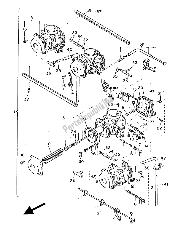 All parts for the Carburetor of the Yamaha FZ 750R 1988