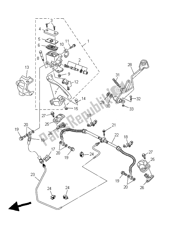 All parts for the Rear Master Cylinder of the Yamaha YFM 700F Grizzly SE 2010