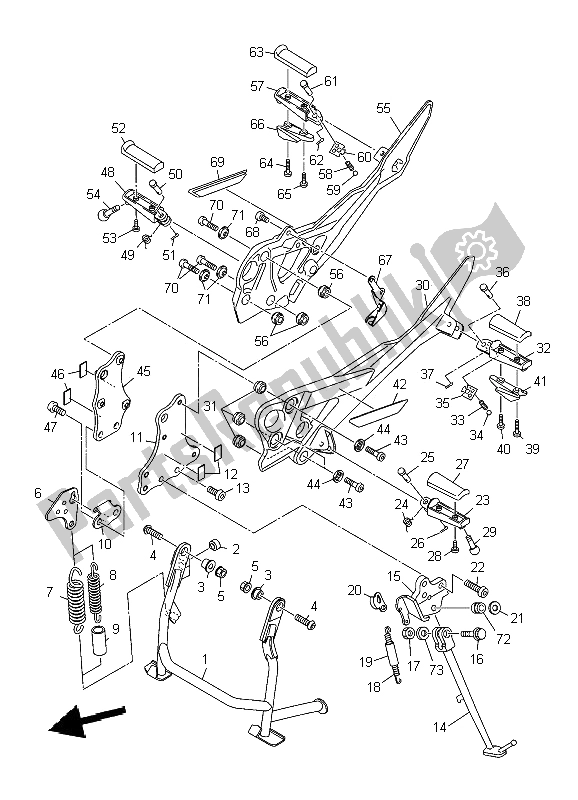 All parts for the Stand & Footrest of the Yamaha XJ6S Diversion 600 2009