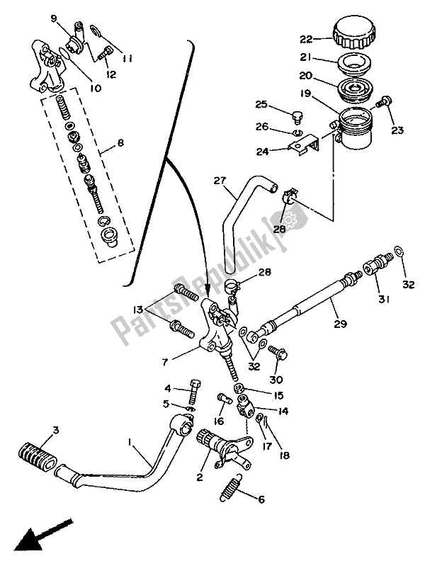 Todas as partes de Cilindro Mestre Traseiro do Yamaha TDM 850 1992