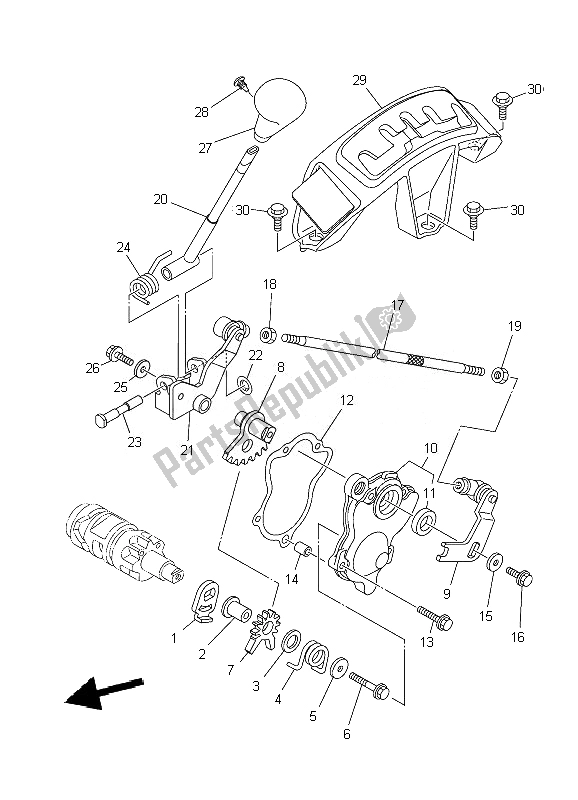 All parts for the Shift Shaft of the Yamaha YFM 700F Grizzly SE 2010