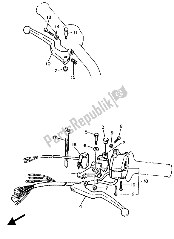 All parts for the Handle Switch & Lever of the Yamaha TT 600W 1989