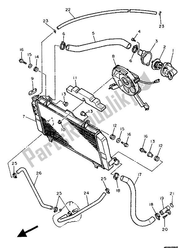 Todas as partes de Mangueira Do Radiador do Yamaha FZR 1000 1994