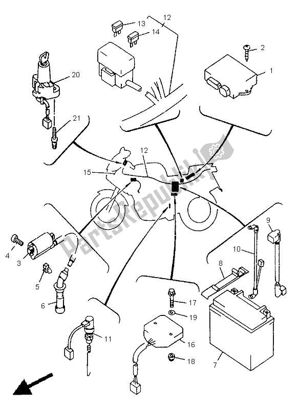 All parts for the Electrical 1 of the Yamaha TRX 850 1998