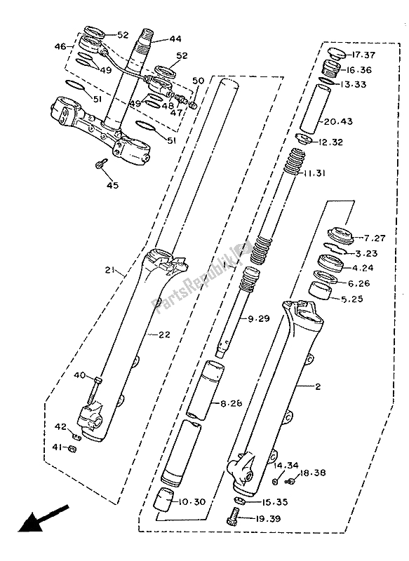 All parts for the Front Fork of the Yamaha XV 1000 SE Virago 1988