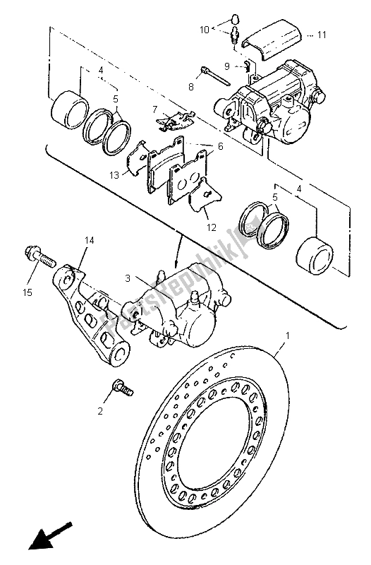 All parts for the Rear Brake Caliper of the Yamaha YZF 600R Thundercat 1997