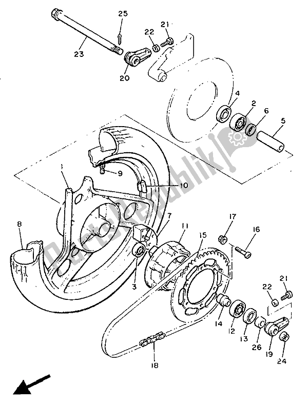 All parts for the Rear Wheel of the Yamaha XJ 600 1986