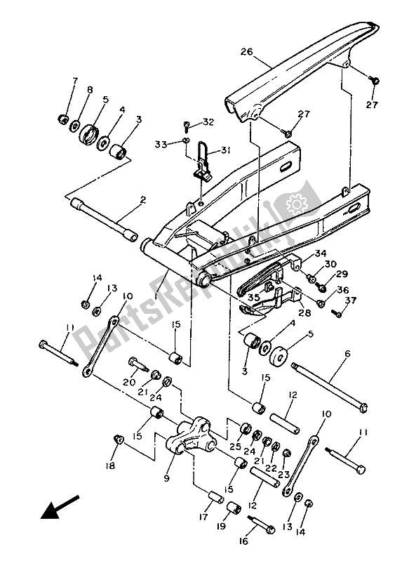 Alle onderdelen voor de Achterste Arm van de Yamaha FZR 1000 1987