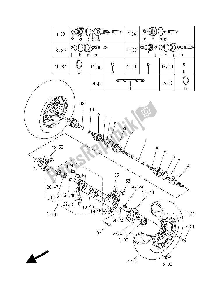 All parts for the Front Wheel of the Yamaha YFM 450 Fwad IRS Grizzly 4X4 Yamaha Black 2015