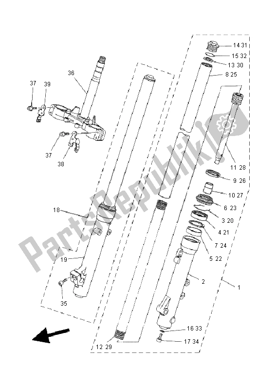 All parts for the Front Fork of the Yamaha XT 660R 2011