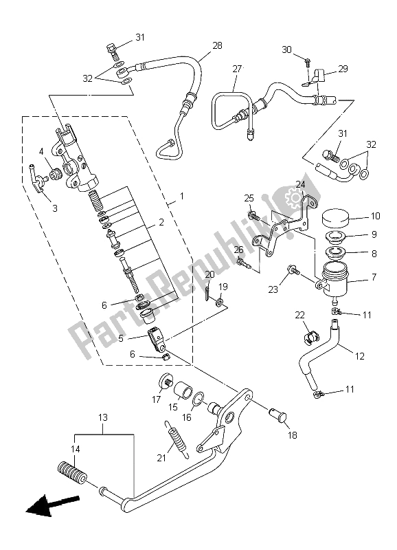 Alle onderdelen voor de Achterste Hoofdcilinder van de Yamaha XJ6 SA Diversion 600 2009