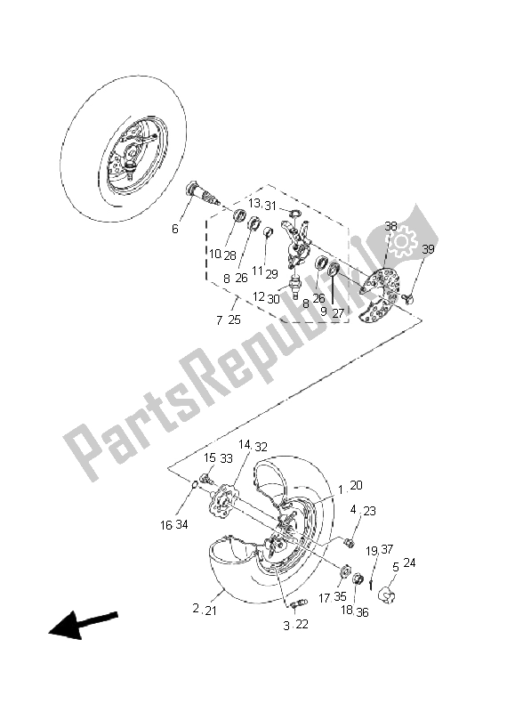 All parts for the Front Wheel of the Yamaha YFM 400F Kodiak 2X4 2003