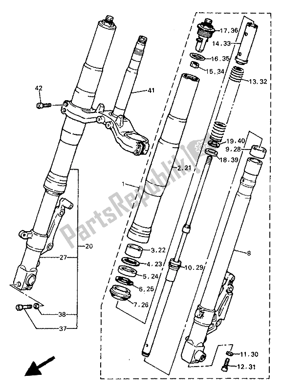 Alle onderdelen voor de Voorvork van de Yamaha YZF 750R 1993