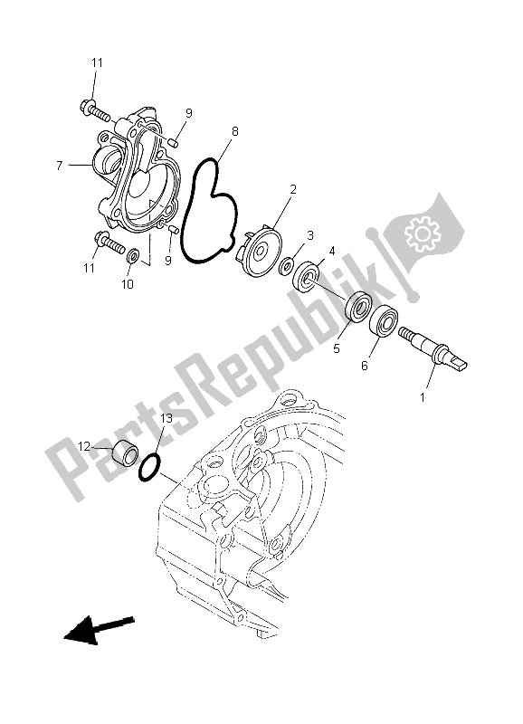 All parts for the Water Pump of the Yamaha WR 450F 2009