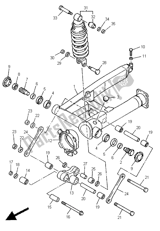 All parts for the Rear Arm & Suspension of the Yamaha XJ 900S Diversion 1998