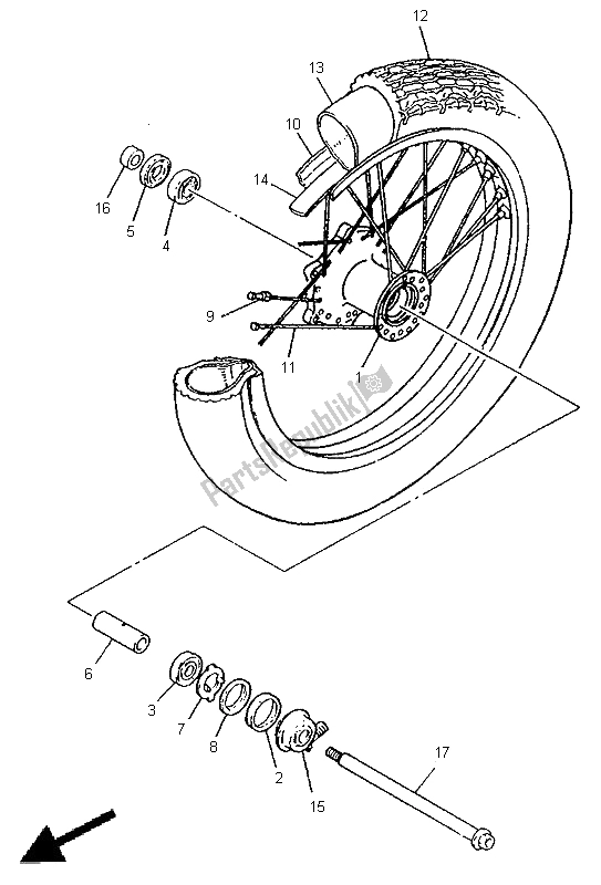 All parts for the Front Wheel of the Yamaha XV 535 Virago 1998