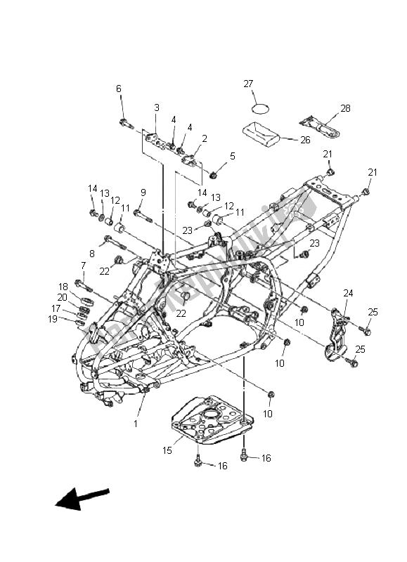 All parts for the Frame of the Yamaha YFM 350R 2007