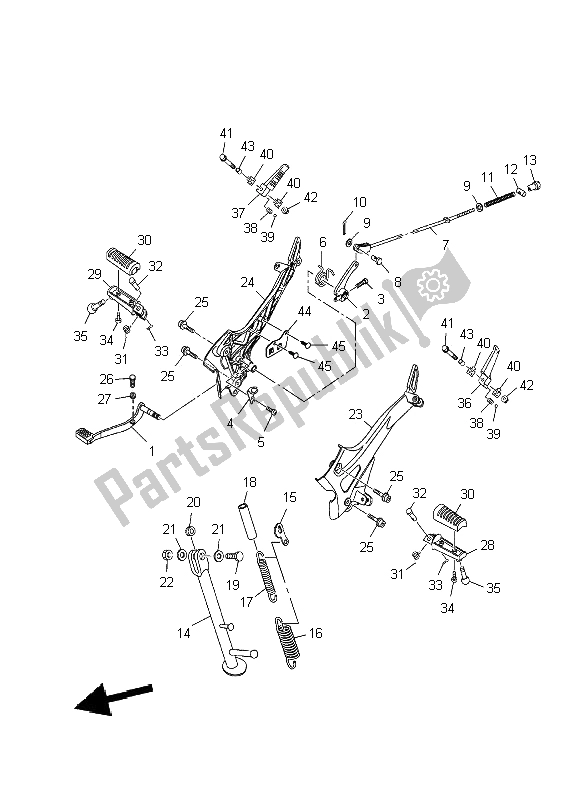 All parts for the Stand & Footrest of the Yamaha YBR 250 2009