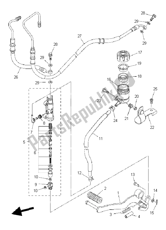 Alle onderdelen voor de Achterste Hoofdcilinder van de Yamaha FZ8 NA 800 2011