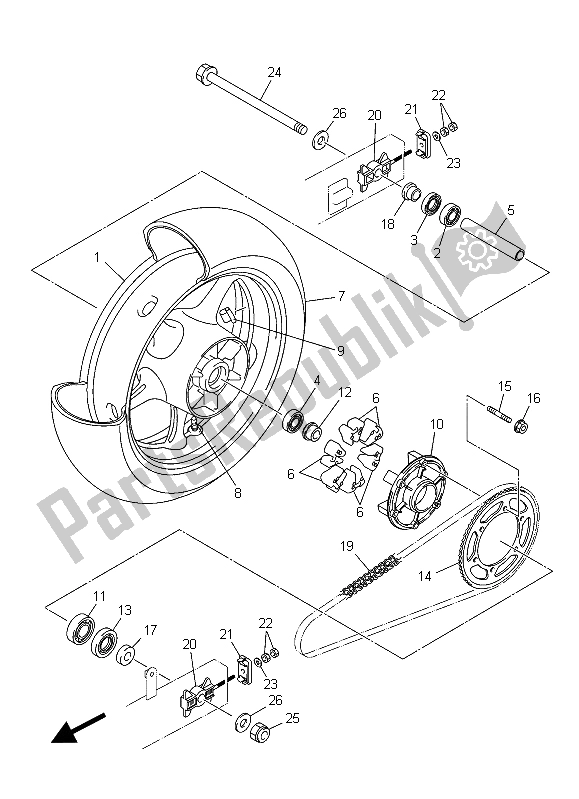 Alle onderdelen voor de Achterwiel van de Yamaha XJ6S 600 2015