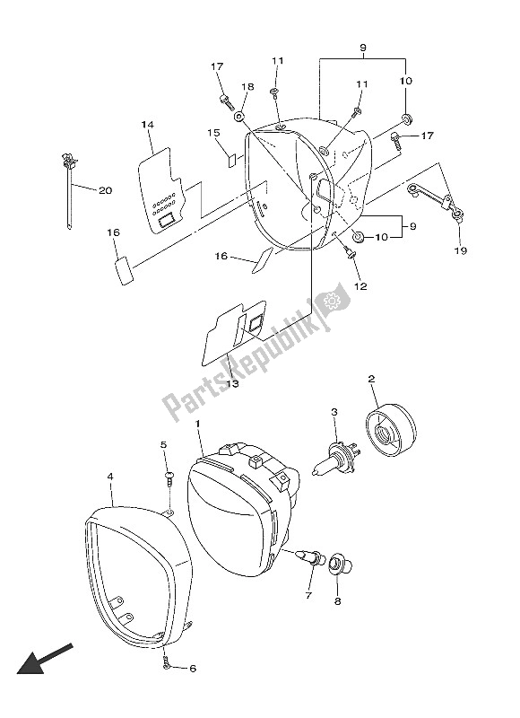 All parts for the Headlight of the Yamaha XVS 1300A 2016