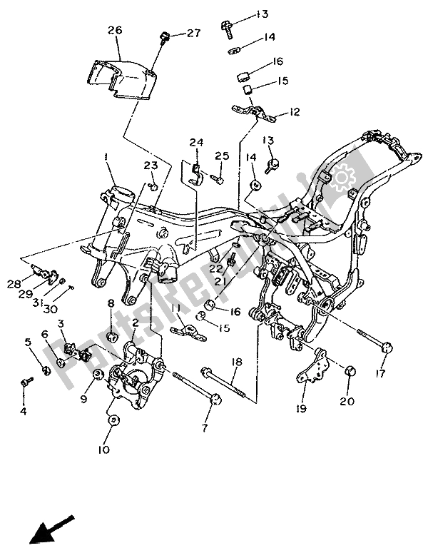 All parts for the Frame of the Yamaha XV 1100 Virago 1994