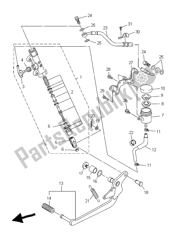 Alle onderdelen voor de Achterste Hoofdcilinder van de Yamaha XJ6S Diversion 600 2009