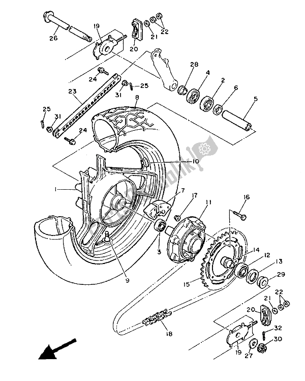 Toutes les pièces pour le Roue Arrière du Yamaha FZ 600 1988