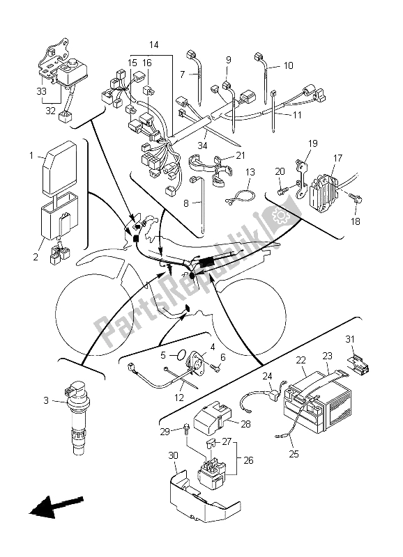 All parts for the Electrical 1 of the Yamaha WR 250F 2004